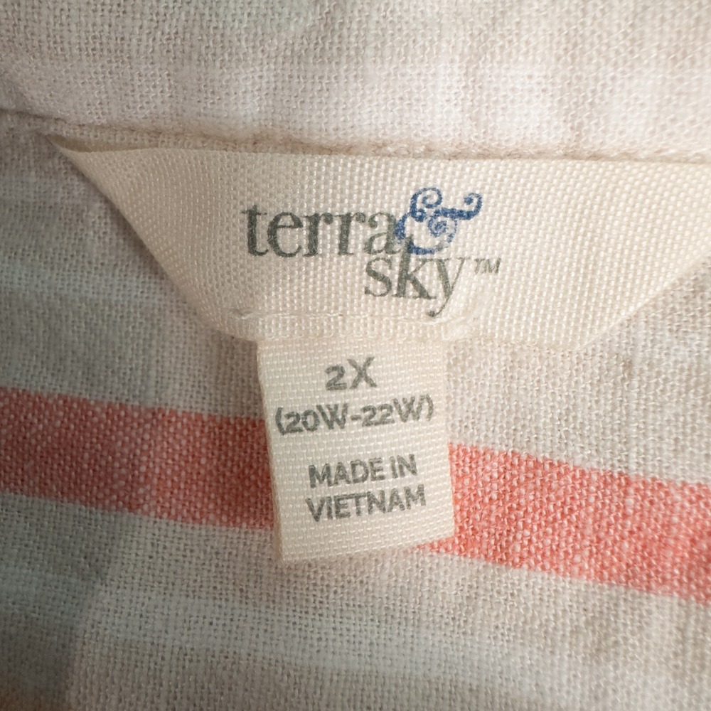 Linen Blend Striped Short Sleeve Button Up Shirt Womens 2X Beach Coastal Preppy - Picture 3 of 12